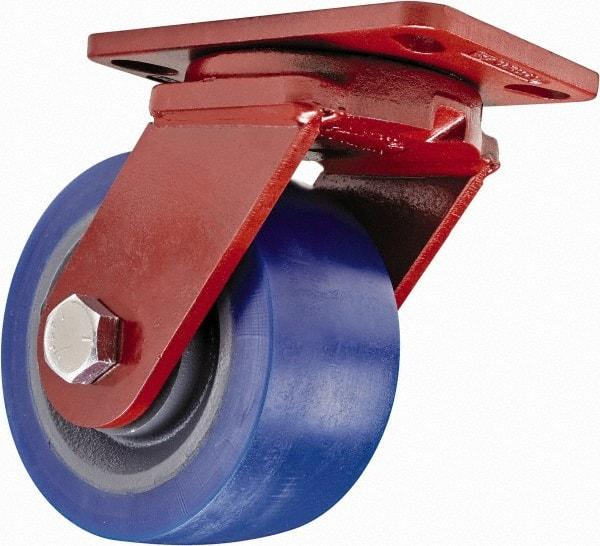 Hamilton - 6" Diam x 3" Wide x 7-1/2" OAH Top Plate Mount Swivel Caster - Polyurethane, 2,450 Lb Capacity, Sealed Precision Ball Bearing, 4-1/2 x 6-1/2" Plate - Makers Industrial Supply