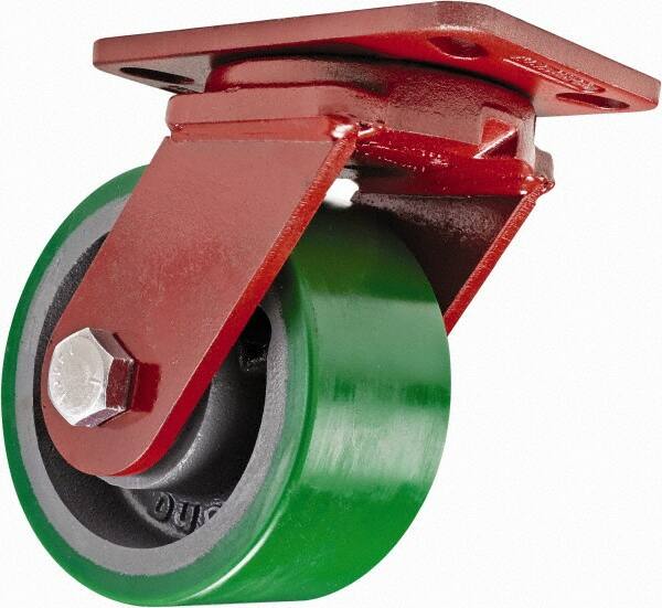 Hamilton - 6" Diam x 3" Wide x 7-1/2" OAH Top Plate Mount Swivel Caster - Polyurethane, 2,200 Lb Capacity, Sealed Precision Ball Bearing, 4-1/2 x 6-1/2" Plate - Makers Industrial Supply