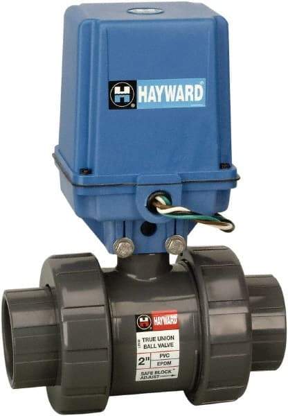 Hayward - 3/4" Pipe, 250 psi WOG Rating, PVC Electric Actuated Ball Valve - EPDM Seal, Full Port, 250 WSP Rating - Makers Industrial Supply