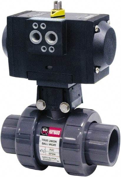 Hayward - 1" Pipe, 250 psi WOG Rating, PVC Pneumatic Double Acting Actuated Ball Valve - EPDM Seal, Full Port, 250 WSP Rating - Makers Industrial Supply