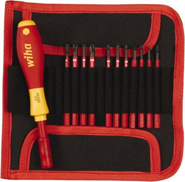 Wiha - 12 Piece, 1/4" Drive Screwdriver Insulated Bit Set - #2 Phillips, T8 to T20 Torx - Makers Industrial Supply