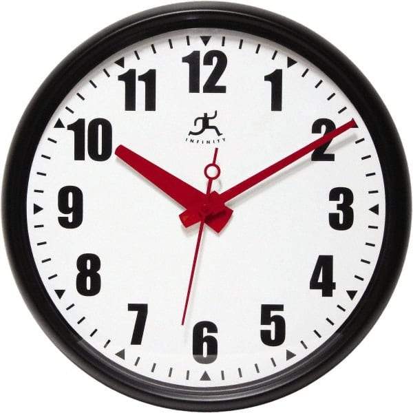 Infinity Insttruments - 13-1/2 Inch Diameter, White Face, Dial Wall Clock - Analog Display, Black Case, Runs on AA Battery - Makers Industrial Supply