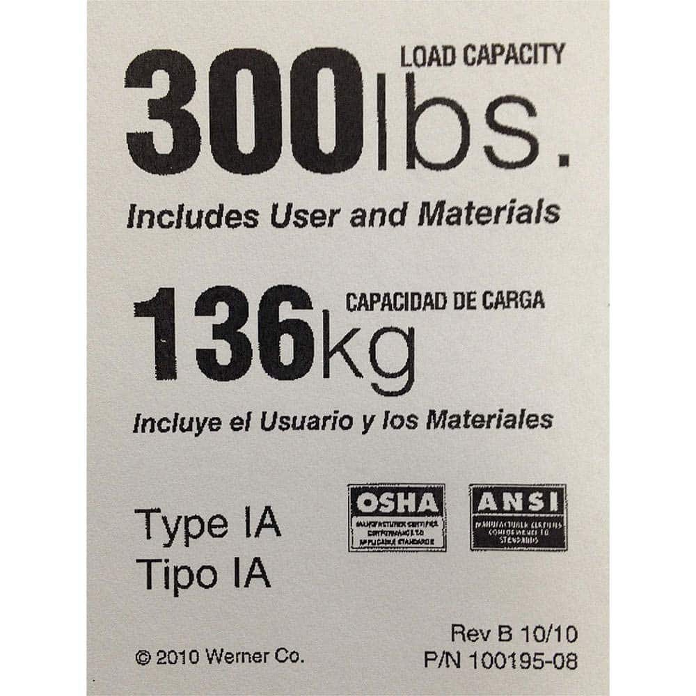 Werner - Ladder Accessories; Type: Duty Rating Label Replacement ; For Use With: Type IA Ladders Except Twin Stepladders ; Material: Paper - Exact Industrial Supply