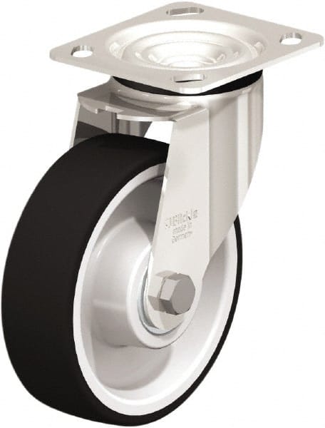 Swivel Top Plate Caster: Polyurethane, 6″ Wheel Dia, 1-3/4″ Wheel Width, 660 lb Capacity, 7-1/2″ OAH Polyurethane, 660 Lb Capacity, Ball Bearing, 4 x 4-1/2″ Plate