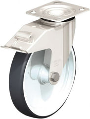 Swivel Top Plate Caster: Rubber, 8″ Wheel Dia, 1-9/16″ Wheel Width, 550 lb Capacity, 9-1/4″ OAH Rubber, 550 Lb Capacity, Plain Bore Bearing, 4 x 4-1/2″ Plate