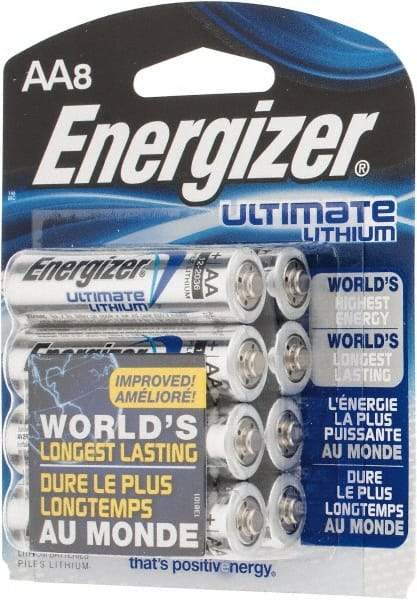 Energizer - Size AA, Lithium, 8 Pack, Photo Battery - 1.5 Volts, Button Tab Terminal, FR6, ANSI, IEC Regulated - Makers Industrial Supply