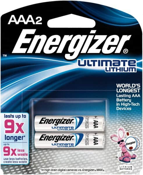 Energizer - Size AAA, Lithium, 2 Pack, Photo Battery - 1.5 Volts, Flat Terminal, FR03, ANSI, IEC Regulated - Makers Industrial Supply