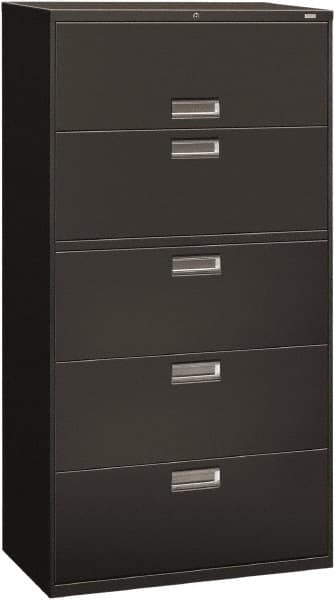 Hon - 36" Wide x 67" High x 19-1/4" Deep, 5 Drawer Roll-Out, Roll-Out Posting - Steel, Charcoal - Makers Industrial Supply