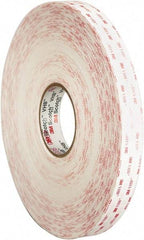 3M - 1/2" x 36 Yd Acrylic Adhesive Double Sided Tape - 45 mil Thick, White, Acrylic Foam Liner, Continuous Roll, Series 4950 - Makers Industrial Supply