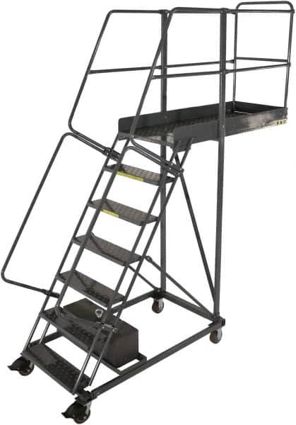 Ballymore - 102" 6 Step Cantilever Ladder - Rolling Work Platform, 300 Lb Capacity, 60" Platform Height, 32" Base Width x 46" Base Depth, Perforated Tread - Makers Industrial Supply