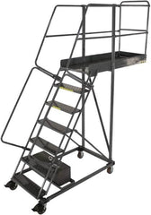 Ballymore - 112" 7 Step Cantilever Ladder - Rolling Work Platform, 300 Lb Capacity, 70" Platform Height, 32" Base Width x 52" Base Depth, Perforated Tread - Makers Industrial Supply