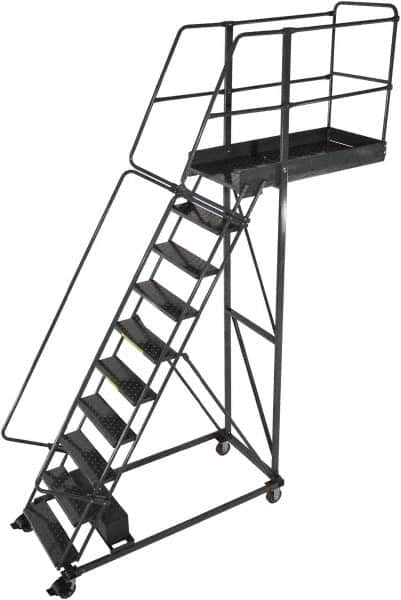 Ballymore - 142" 10 Step Cantilever Ladder - Rolling Work Platform, 300 Lb Capacity, 100" Platform Height, 32" Base Width x 71" Base Depth, Perforated Tread - Makers Industrial Supply