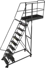 Ballymore - 142" 10 Step Cantilever Ladder - Rolling Work Platform, 300 Lb Capacity, 100" Platform Height, 32" Base Width x 71" Base Depth, Perforated Tread - Makers Industrial Supply