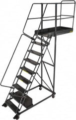 Ballymore - 96" 6 Step Cantilever Ladder - Rolling Safety Ladder, 300 Lb Capacity, 60" Platform Height, 32" Base Width x 60" Base Depth, Serrated - Makers Industrial Supply