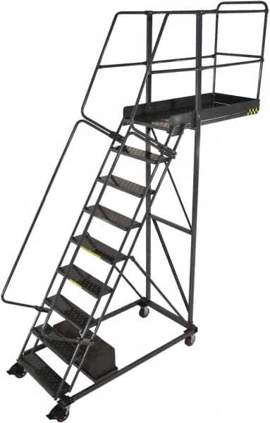 Ballymore - 106" 7 Step Cantilever Ladder - Rolling Safety Ladder, 300 Lb Capacity, 70" Platform Height, 32" Base Width x 52" Base Depth, Serrated - Makers Industrial Supply