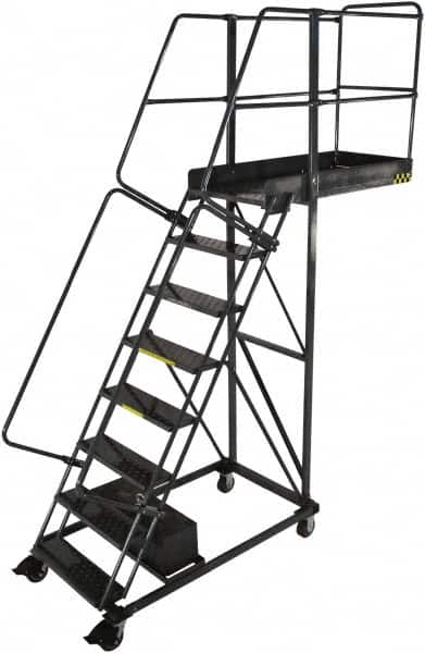 Ballymore - 122" 8 Step Configurable Cantilever Ladder - Rolling Work Platform, 300 Lb Capacity, 80" Platform Height, 32" Base Width x 65" Base Depth, Perforated Tread - Makers Industrial Supply