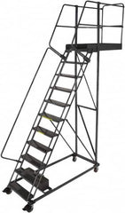 Ballymore - 152" 11 Step Cantilever Ladder - Rolling Work Platform, 300 Lb Capacity, 110" Platform Height, 32" Base Width x 77" Base Depth, Perforated Tread - Makers Industrial Supply