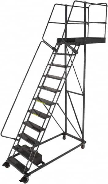 Ballymore - 152" 11 Step Cantilever Ladder - Rolling Work Platform, 300 Lb Capacity, 110" Platform Height, 32" Base Width x 77" Base Depth, Perforated Tread - Makers Industrial Supply