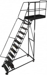 Ballymore - 182" 14 Step Cantilever Ladder - Rolling Work Platform, 300 Lb Capacity, 140" Platform Height, 40" Base Width x 96" Base Depth, Perforated Tread - Makers Industrial Supply