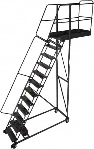 Ballymore - 162" 12 Step Cantilever Ladder - Rolling Work Platform, 300 Lb Capacity, 120" Platform Height, 32" Base Width x 84" Base Depth, Perforated Tread - Makers Industrial Supply