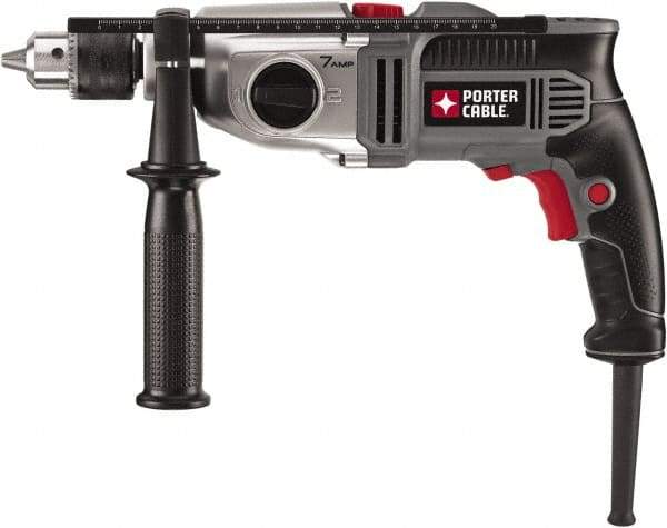 Porter-Cable - 120 Volt 1/2" Keyed Chuck Electric Hammer Drill - 0 to 52,700 BPM, 0 to 1,100 & 0 to 3,100 RPM, Reversible, Mid-Handle - Makers Industrial Supply