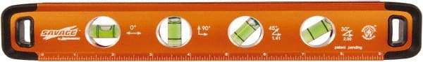 SAVAGE by SWANSON - Magnetic 11" Long 4 Vial Torpedo Level - Aluminum, Orange - Makers Industrial Supply