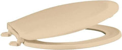 CENTOCO - 18.11 Inch Long, 1-3/4 Inch Inside Width, Polypropylene, Elongated, Closed Front with Cover, Toilet Seat - 14 Inch Outside Width, Residential Installation, Bone and Almond - Makers Industrial Supply