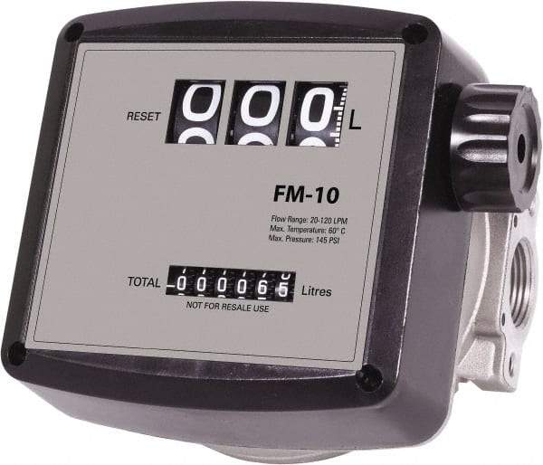 PRO-LUBE - 3/4" FNPT Port Nutating Disc Flowmeter - 150 Max psi, 5 to 32 GPM, Aluminum - Makers Industrial Supply