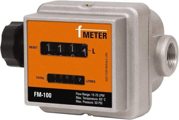 PRO-LUBE - 3/4" FNPT Port Nutating Disc Flowmeter - 150 Max psi, 4 to 20 GPM, Aluminum - Makers Industrial Supply