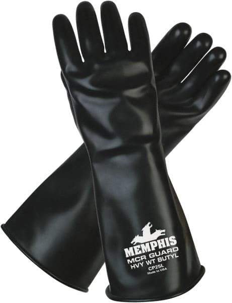 MCR Safety - Size M (8), 14" Long, 25 mil Thick, Butyl Chemical Resistant Gloves - Smooth Finish, Black - Makers Industrial Supply