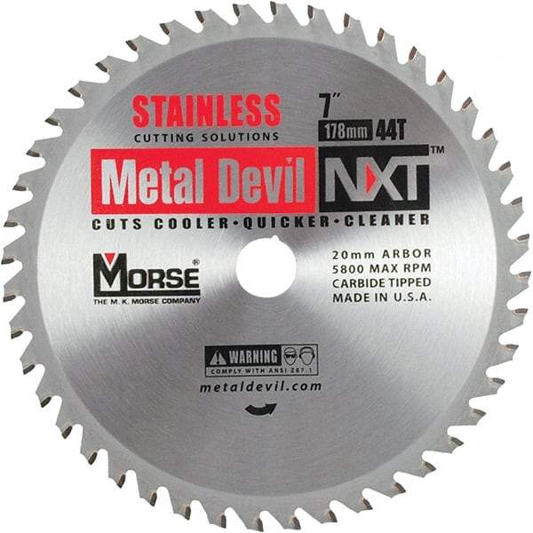 M.K. MORSE - 7" Diam, 20mm Arbor Hole Diam, 44 Tooth Wet & Dry Cut Saw Blade - Carbide-Tipped, Clean Action, Standard Round Arbor - Makers Industrial Supply