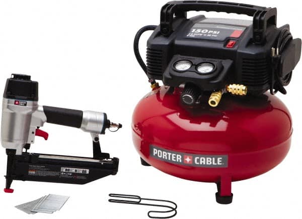 Porter-Cable - 0.80 HP, 2.6 SCFM at 90 psi CFM Pancake Finish/Nailer Compressor - 6 Gallon Tank, 10 Amp, 150 Max psi, 120V - Makers Industrial Supply