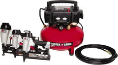 Porter-Cable - 0.80 HP, 2.6 SCFM at 90 psi CFM Pancake Finish/Brad Nailer, Stapler - 6 Gallon Tank, 10 Amp, 150 Max psi, 120V - Makers Industrial Supply