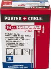 Porter-Cable - 16 Gauge 2-1/2" Long Finishing Nails for Power Nailers - Steel, Galvanized Finish, Smooth Shank, Straight Stick Collation, Chisel Point - Makers Industrial Supply