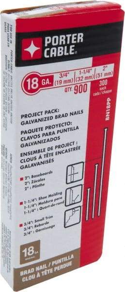 Porter-Cable - 18 Gauge 2" Long Brad Nails for Power Nailers - Steel, Galvanized Finish, Smooth Shank, Straight Stick Collation, Brad Head, Chisel Point - Makers Industrial Supply