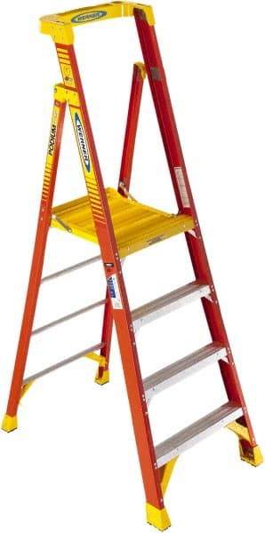 Werner - 4 Steps, 4' High, Type IA Rating, Fiberglass Step Ladder - 300 Lb Capacity - Makers Industrial Supply