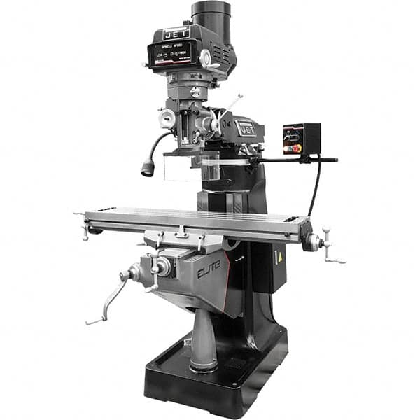 Jet - 9" Table Width x 49" Table Length, Variable Speed Pulley Control, 3 Phase Knee Milling Machine - R8 Spindle Taper, 3 hp - Makers Industrial Supply