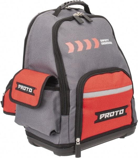 Proto - 22 Pocket Gray & Red Polyester Backpack Tool Bag - 14" Wide x 10" Deep x 18" High - Makers Industrial Supply