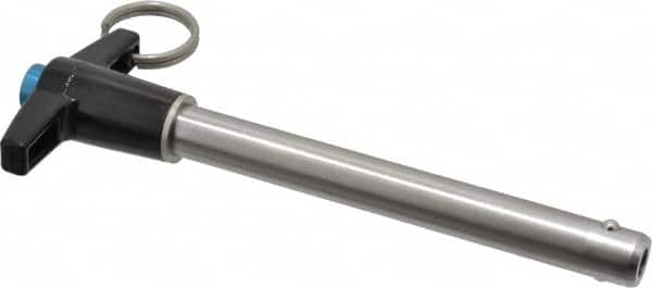 Jergens - 1/2" Diam, 4" Usable Length, T Handle, Push Button Quick Release Pin - 6-1/8" Overall Length, Grade 17-4 Stainless Steel, Passivated Finish - Makers Industrial Supply