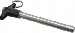 Jergens - 1/2" Diam, 4" Usable Length, T Handle, Push Button Quick Release Pin - 6-1/8" Overall Length, Grade 17-4 Stainless Steel, Passivated Finish - Makers Industrial Supply