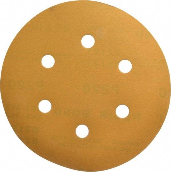 Made in USA - 6" Diam, 220 Grit, Aluminum Oxide Hook & Loop Disc - Very Fine Grade, Coated, C Weight Paper Backing, - Makers Industrial Supply