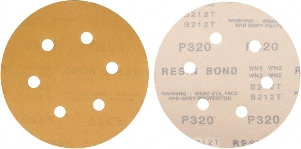 Made in USA - 6" Diam, 320 Grit, Aluminum Oxide Hook & Loop Disc - Extra Fine Grade, Coated, C Weight Paper Backing, - Makers Industrial Supply