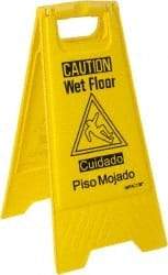 NMC - Caution - Wet Floor, 10-3/4" Wide x 24-5/8" High, Plastic Floor Sign - English/Spanish, A-Frame, Black on Yellow, For Restroom, Janitorial & Housekeeping - Makers Industrial Supply