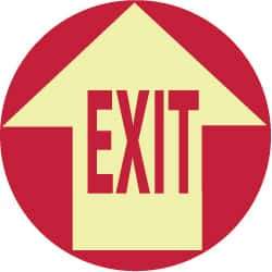 NMC - Exit, Anti-Skid Polyester Floor Sign - Round, Red on Glow (Yellow), Adhesive Backed, For Exit, Entrance & Directional - Makers Industrial Supply