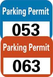 NMC - Parking Permit (301-400), 4-3/4 Inch Wide x 2-3/4 Inch High, Vinyl Traffic Sign - Blue, Rectangle - Makers Industrial Supply