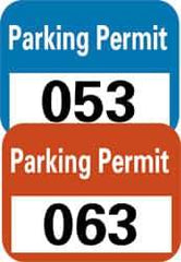 NMC - Parking Permit (001-100), 4-3/4 Inch Wide x 2-3/4 Inch High, Vinyl Traffic Sign - Blue, Rectangle - Makers Industrial Supply