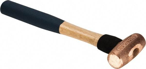 American Hammer - 1-1/2 Lb Nonsparking Copper Head Hammer - 12" OAL, 2-3/4" Head Length, 1-3/8" Face Diam, 12" Hickory Handle - Makers Industrial Supply