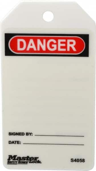 Master Lock - 3" High x 5-3/4" Long, DANGER, English Safety & Facility Accident Prevention Tag - Tag Header: Danger, 2 Sides, Black, Red & White Industrial-Grade Polypropylene - Makers Industrial Supply