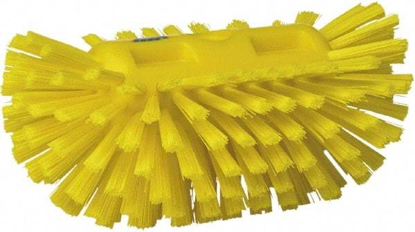 Vikan - 1-1/2" Bristle Length, Polyester Utility Scrub Brush - 5-1/2" Wide Head, 8" OAL, European Threaded Handle, Yellow, Polypropylene Block - Makers Industrial Supply