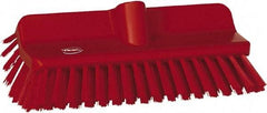 Vikan - 1-1/2" Bristle Length, Polyester Cleaning & Finishing Brush - 9-5/8" Long x 5" Wide Head, 10" OAL, European Threaded Handle, Red, Polypropylene Block - Makers Industrial Supply